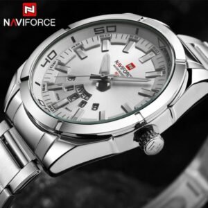 Naviforce 9038 Luxury Men Quartz Stailness Steel watch week and date display